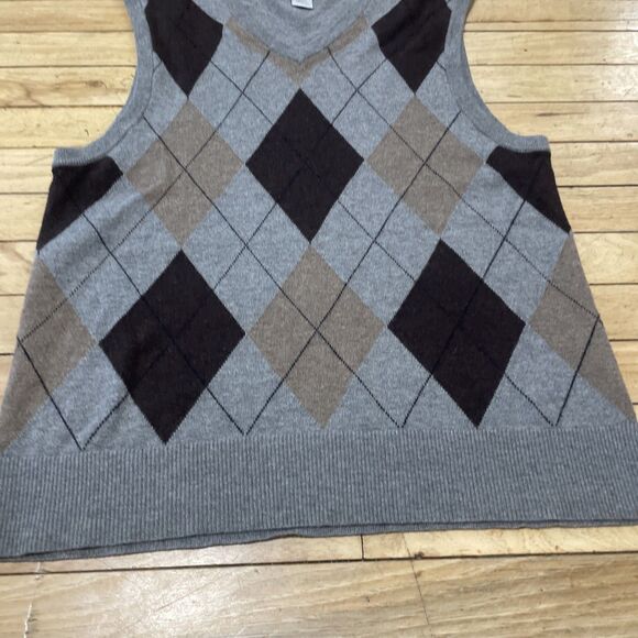 GAP Argyle Sweater Vest Wool Blend Men S Gray Brown Knit V Neck Pullover S 38" - Picture 13 of 16